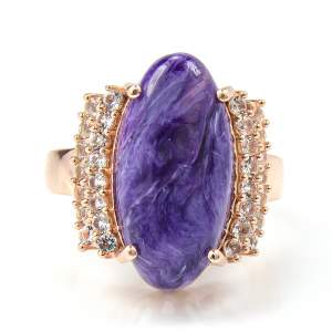 Срібна каблучка 925 проби в позолоті 750 проби 6,58 гр. з індійським чароїтом та топазами зі США 7,96 карат