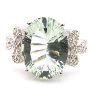 Срібна каблучка 925 проби 5,61 гр. з зеленим аметистом лазерної огранки та цирконами 7,76 карат