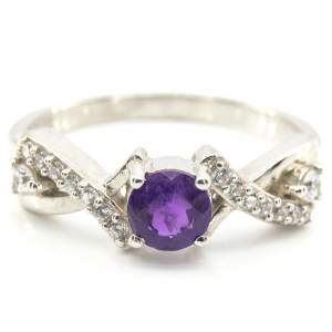 Срібна каблучка 925 проби 2,74 гр. з бразильським аметистом та цирконами 0,58 карат