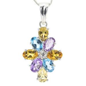 Срібна підвіска 925 проби 3,9 г з бразильськими аметистами, швейцарськими топазами, цитринами зі США, Мадейра цитринами з Мадагаскару 3,2 карат