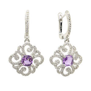 Срібні сережки 925 проби 7,16 г з бразильськими аметистами та білими топазами з США 2,83 карат