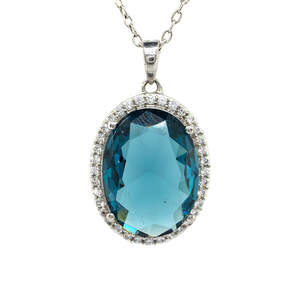 Підвіска з платиновим покриттям 850 проби з синім та білими кристалами 8,45 карат