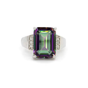 Срібна каблучка 925 проби 5,35 гр. з зеленим містичним Топазом зі США, африканськими Діамантами VVS1 та топазами з США 6,65 карат