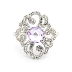 Срібна каблучка 925 проби 3,1 г з бразильським аметистом Rose de France та топазами з США 1,34 карат