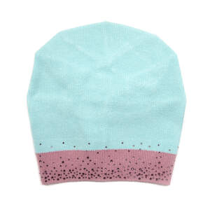 Жіноча шапка стилю Casual у кольоровій комбінації: тіфані та фрезового з кристалами