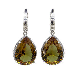 Серебряные серьги 925 пробы 8,65 г с турецкими султанитамы класса АААА и цирконами 21,4 карат