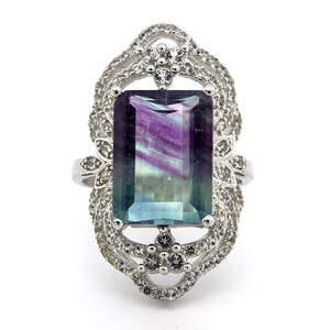 Срібна каблучка 925 проби 7,36 г з британським флюоритом графства Дербішир та топазами 9,44 карат з колекції 