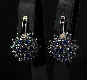Серебряные серьги 925 пробы с золотом 375 пробы 7,5 г с синими цирконами 7 карат Серебряные серьги 925 пробы с золотом 375 пробы 7,5 г с синими цирконами 7 карат