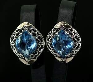 Серебряные серьги 925 пробы с золотом 375 пробы 11,17 г с Топазами Лондон Блу 10,42 карат Серебряные серьги 925 пробы с золотом 375 пробы 11,17 г с Топазами Лондон Блу 10,42 карат