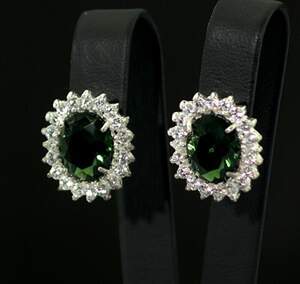 Срібні сережки 925 проби 5,48 г з зеленими Альпінітами та цирконами 8,31 карат