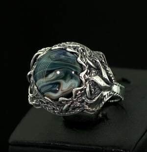 Срібна каблучка 925 проби 6 г з Агатом 2,21 карат Срібна каблучка 925 проби 6 г з Агатом 2,21 карат