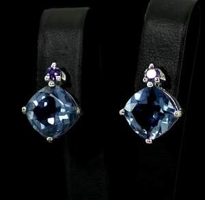 Срібні сережки 925 проби 4,55 г з Флюоритами  Блу Джон та африканськими аметистами 6,22 карат