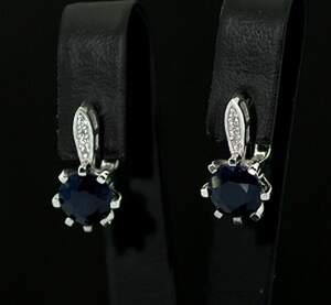 Серебряные серьги 925 пробы 4,93 г со шри-ланкийскими Сапфірами класса АААА и цирконами 4,58 карат Серебряные серьги 925 пробы 4,93 г со шри-ланкийскими Сапфірами класса АААА и цирконами 4,58 карат