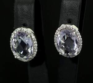 Серебряные серьги 925 пробы 7,25 г с бразильскими Аметистами Rose de France и цирконами 9,99 карат Серебряные серьги 925 пробы 7,25 г с бразильскими Аметистами Rose de France и цирконами 9,99 карат