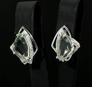 Серебряные серьги 925 пробы 5,64 г с зелеными бразильскими Аметистами и цирконами 6,05 карат Серебряные серьги 925 пробы 5,64 г с зелеными бразильскими Аметистами и цирконами 6,05 карат