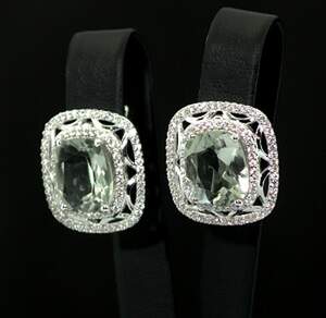 Серебряные серьги 925 пробы 9,57 г с зелеными бразильскими Аметистами и цирконами 8,6 карат Серебряные серьги 925 пробы 9,57 г с зелеными бразильскими Аметистами и цирконами 8,6 карат