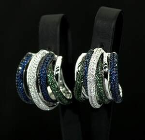 Сережки з родієвим напиленням з кольоровими цирконами 7,55 карат Сережки з родієвим напиленням з кольоровими цирконами 7,55 карат