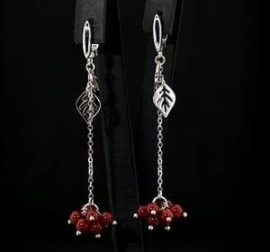 Серебряные серьги 925 пробы 6,45 г с красными Коралами 5,54 карат Серебряные серьги 925 пробы 6,45 г с красными Коралами 5,54 карат