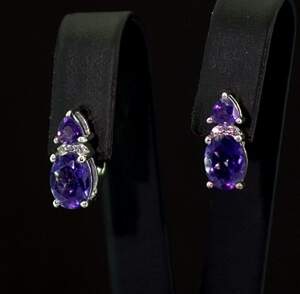 Срібні сережки 925 проби 3,24 г з африканськими Аметистами та цирконами 3,98 карат