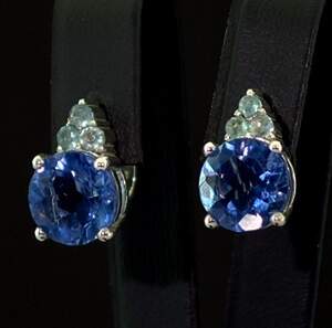 Серебряные серьги 925 пробы 7,32 г с Флюоритами Блу Джон и фианитами 10,42 карат