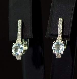 Серебряные серьги 925 пробы 2,79 г с Аквамаринами и фианитами 1,05 карат