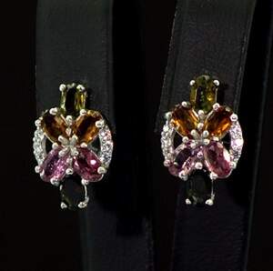 Срібні сережки 925 проби 3,25 г бразильськими Турмалінами та фіанітами 3,32 карат