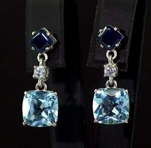 Срібні сережки 925 проби 5,02 г зі шрі-ланкійськими Сапфірами класу АААА та блакитними топазами 9,6 карат