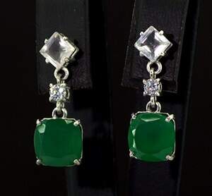 Срібні сережки 925 проби 4,47 г з зеленими Агатами, рожевими кварцами та фіанітами 7,16 карат