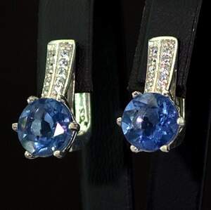Срібні сережки 925 проби 7,41 г з Флюоритами Блу Джон та фіанітами 10,6 карат