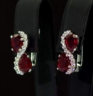 Срібні сережки 925 проби 4,78 г з африканськими Роял рубінами класу AAAA та топазами зі США 5,06 карат