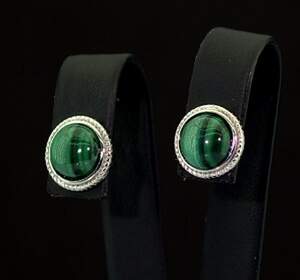 Срібні сережки 925 проби 2,76 г Малахітами 3,2 карат