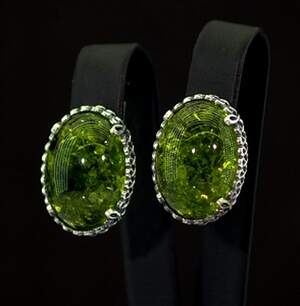 Срібні сережки 925 проби 9,69 г з зеленим Бурштином 14 карат