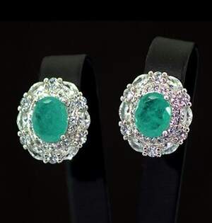 Сережки у срібному покритті з Турмалінами Параїба та цирконами 8,63 карат