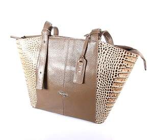 Жіноча сумка Karya з натуральної шкіри кольору Латте з принтом