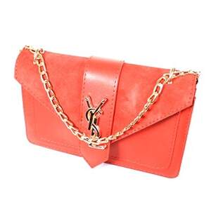 Жіноча сумка зі вставкою з натуральної замші кольору Red, репліка Yves Saint Laurent Жіноча сумка зі вставкою з натуральної замші кольору Red, репліка Yves Saint Laurent