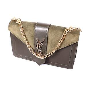 Жіноча сумка зі вставкою з натуральної замші кольору Green, репліка Yves Saint Laurent Жіноча сумка зі вставкою з натуральної замші кольору Green, репліка Yves Saint Laurent
