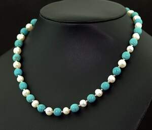 Комплект з Бірюзою та Перлинами 227,6 карат: намисто 45 см та браслет 20 см