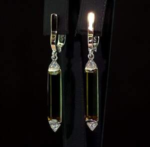 Срібні сережки 925 проби з позолотою 375 проби 5,77 г з коричневими та білими Фіанітами 7,65 карат