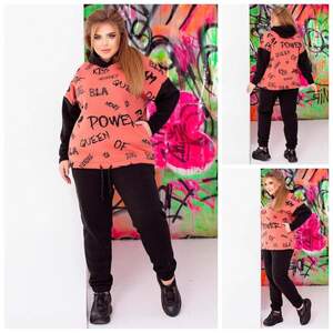 СПОРТ КОСТЮМ ЖЕНСКИЙ НА ФЛИСЕ ЦВЕТ ТЕРРАКОТОВО-ЧЕРНЫЙ