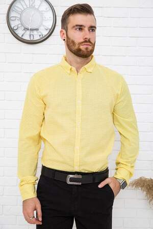 СОРОЧКА ЧОЛОВІЧА ЖОВТА З БІЛИМ У КЛІТКУ