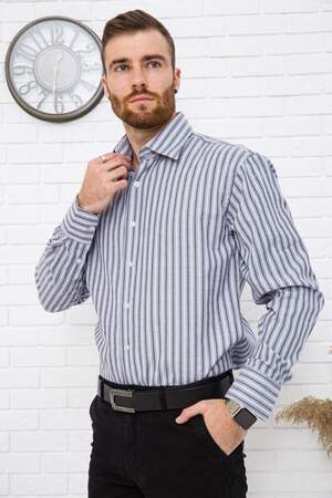 ОФІСНА СОРОЧКА ЧОЛОВІЧА СІРА З БІЛИМ СМУЖКА