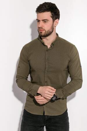 СОРОЧКА ЧОЛОВІЧА ПРИТАЛЕНА БАВОВНЯНА КОЛІР ХАКІ