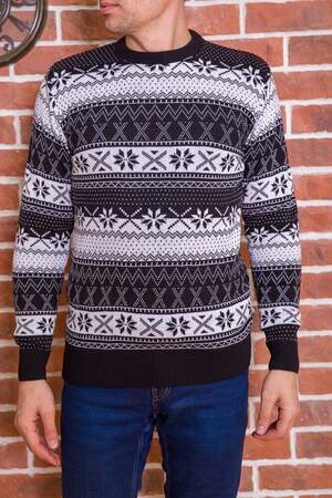 ЧОЛОВІЧИЙ СВЕТР З НОВОРІЧНИМ ПРИНТОМ ЧОРНО-БІЛИЙ