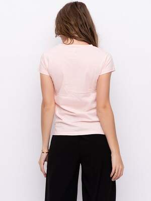 Розовая хлопковая футболка с блестящей надписью