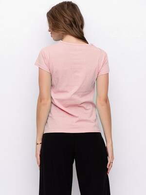 Розовая хлопковая тонкая футболка с аппликацией