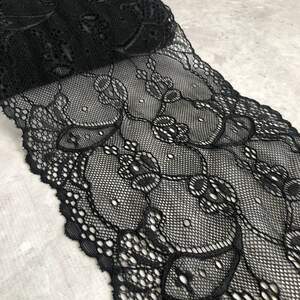 (1 метр) Кружево гипюр стрейч 18 см - черное (РС142)