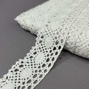 (1 метр) Кружево натуральное лен 3,8 см Цвет - Белый (лен-2208)