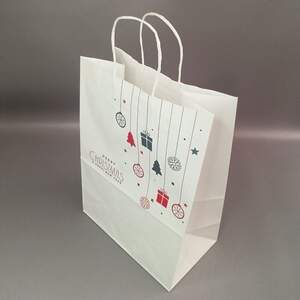 Бумажный пакет с ручками Новый Год 260х150х350 мм белый крафт