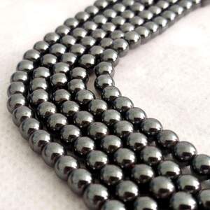 Бусины гематит шарик 6 мм, (65 шт) - черная сталь