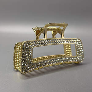 Краб-заколка для волос металлическая 8,5 см - золото с стразами